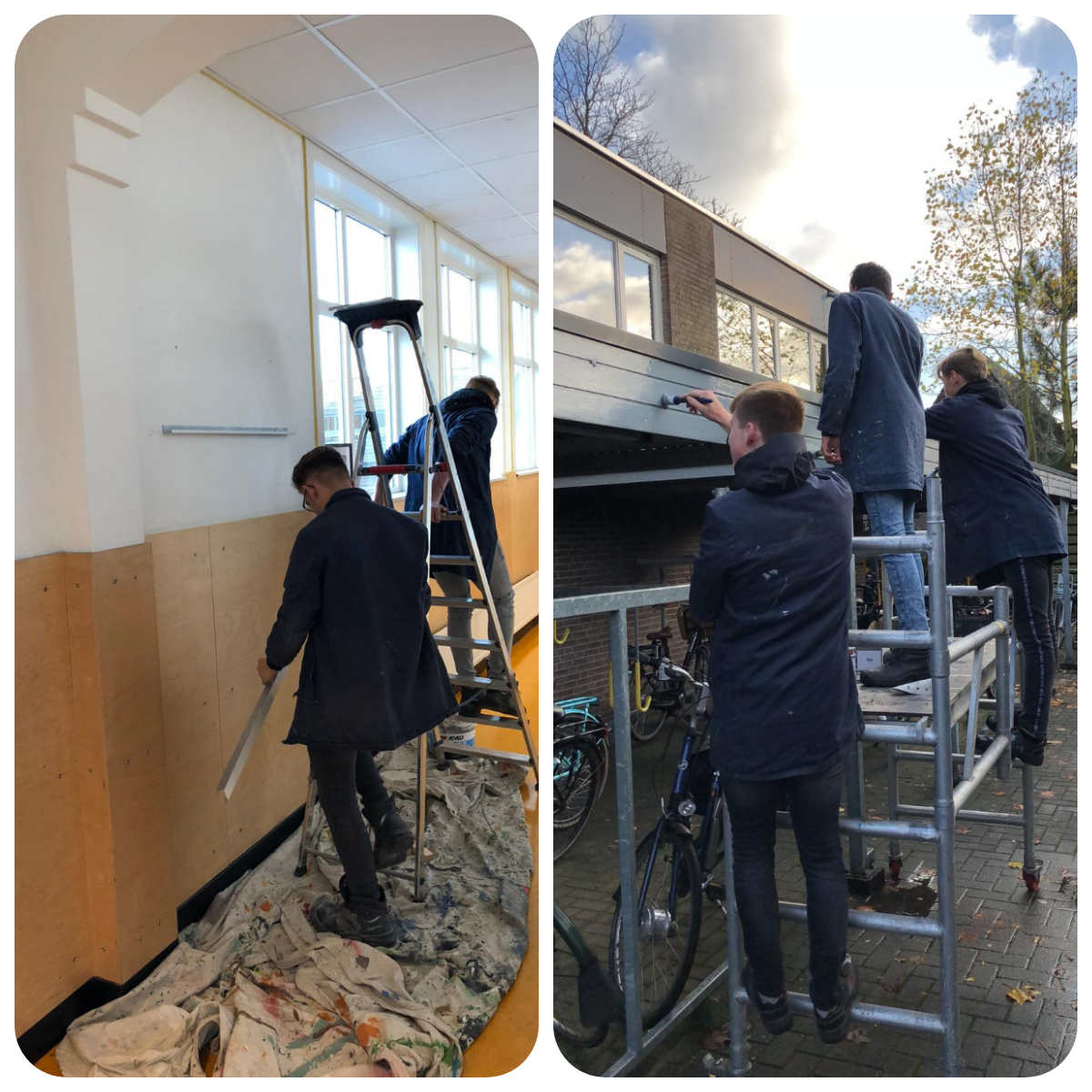 Onderhoud school met leerlingen keuzevak schilderen